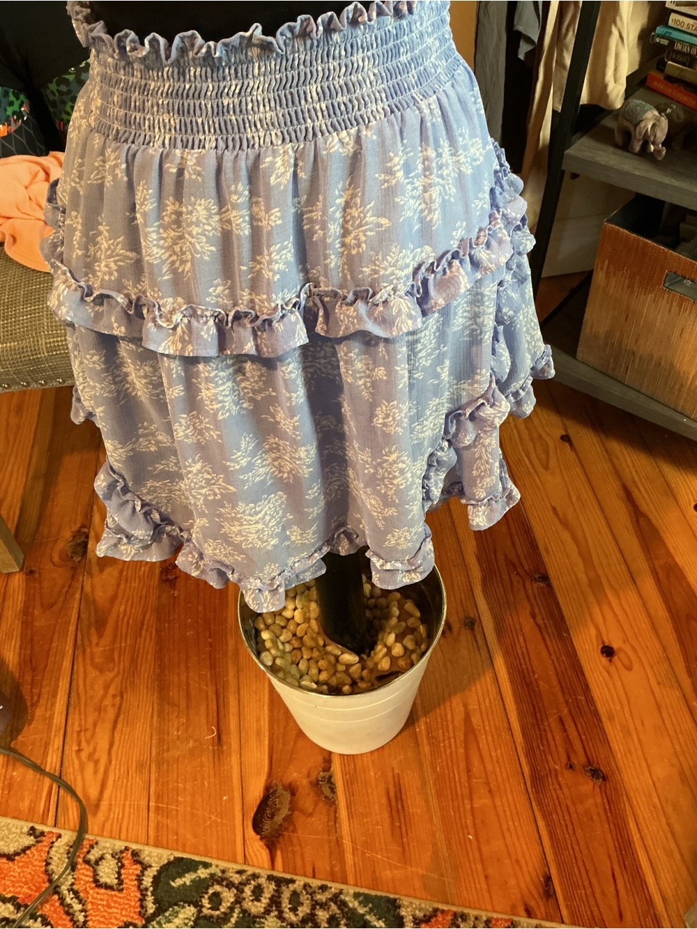 Urban Outfitters Light Blue Floral Ruffle Mini Skirt
